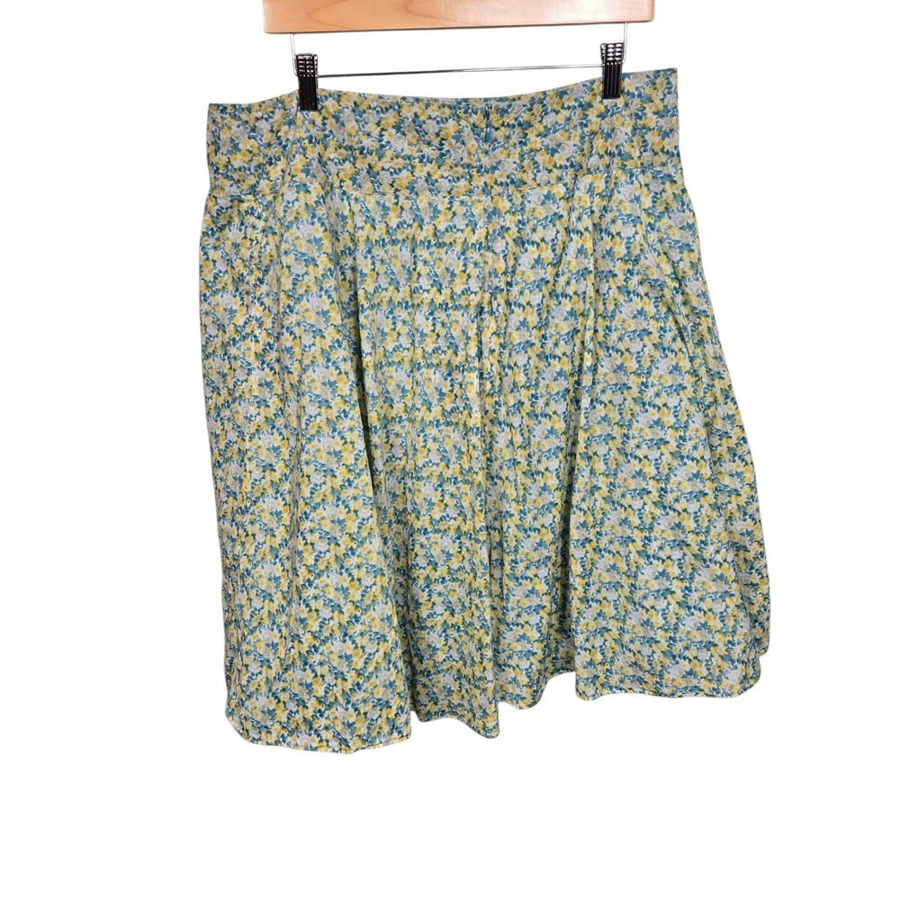Talbots Floral A-Line Skirt Blue Yellow White Cotton Lined Cottagecore Size 16 - Picture 2 of 6